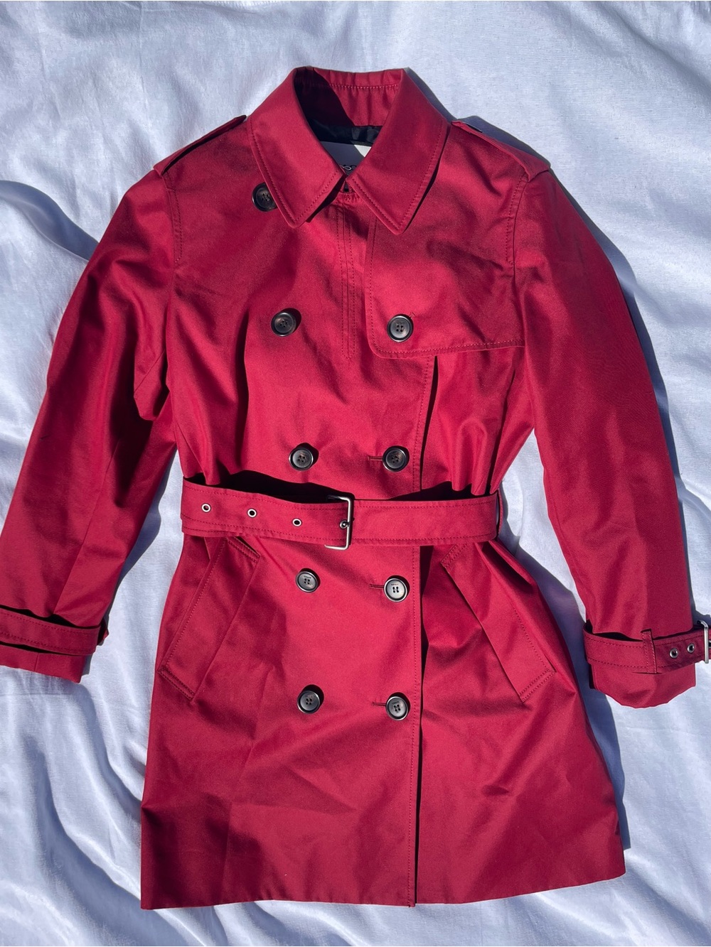 Coach Double-Breasted Crimson Trench Coat with Belt - Picture 2 of 16